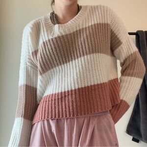 moon & madison Colorblock Sweater - Cream, Brown, Pink